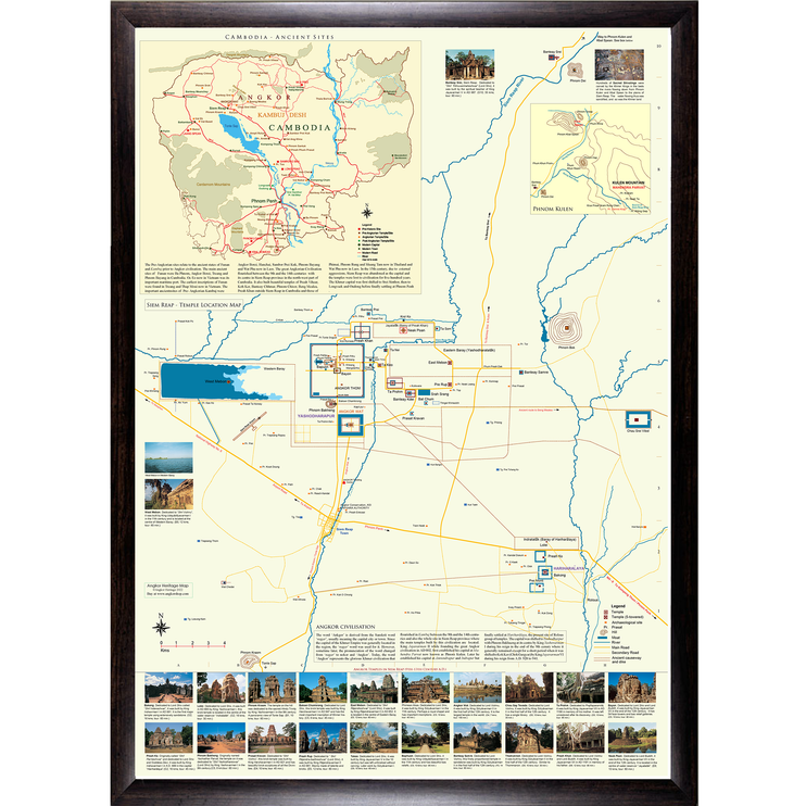 Angkor Temple Location and Cambodia Wall Map - A2 with a Free E-map